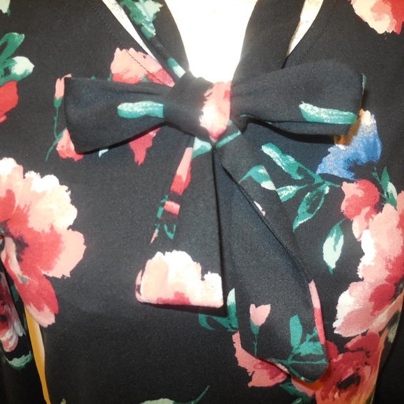 Vintage Blouse Top stretchy knit floral black-pink wear to work retro romantic - Picture 5 of 8